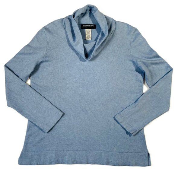 Jones New York Silk Angora Blend Mock Neck Sweater Light Blue Size LP - Picture 4 of 13